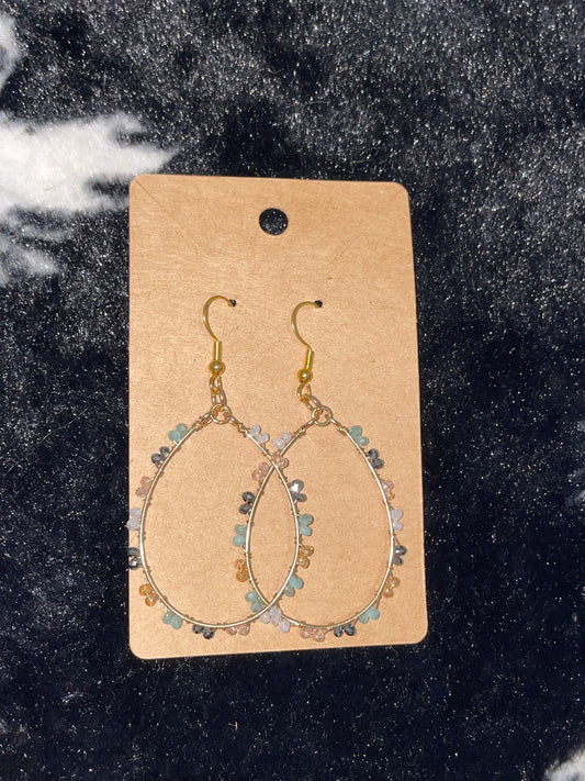 Tri Color Beaded Hoop Earring