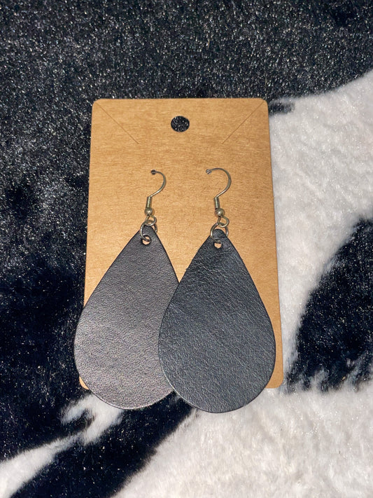 Black Leather Teardrop Shaped Earring