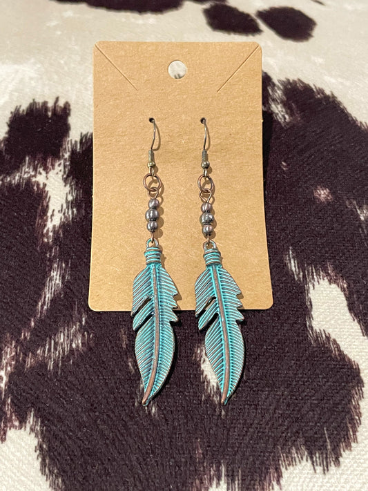 Turquoise Feather Earring